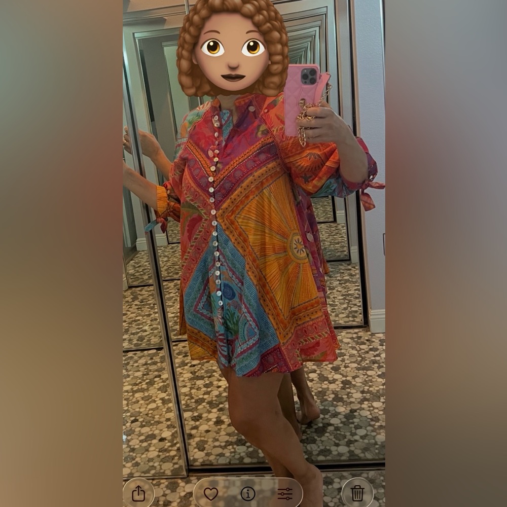 $235 Farm Rio Vibrant Tropical Button-Front A-Line, Tunic, Mini Dress XS